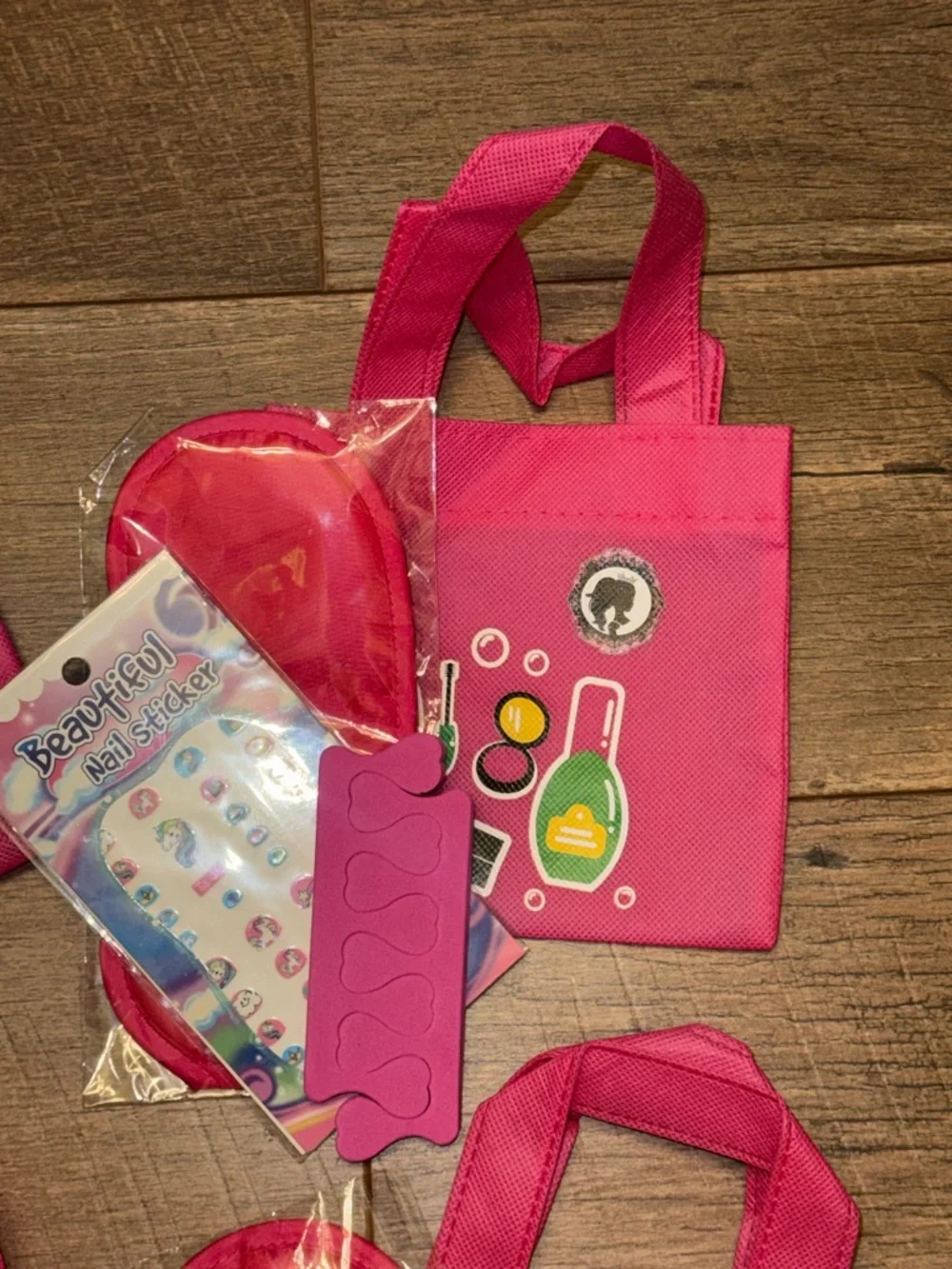 Girls Spa Day Gift Pack Set | Sleep Mask Nail Stickers Rainbow Hair Clips Totes